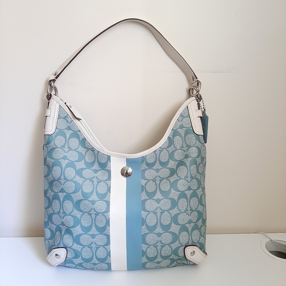 Coach F14476 Stripe Blue/White Chelsea Hobo Bag